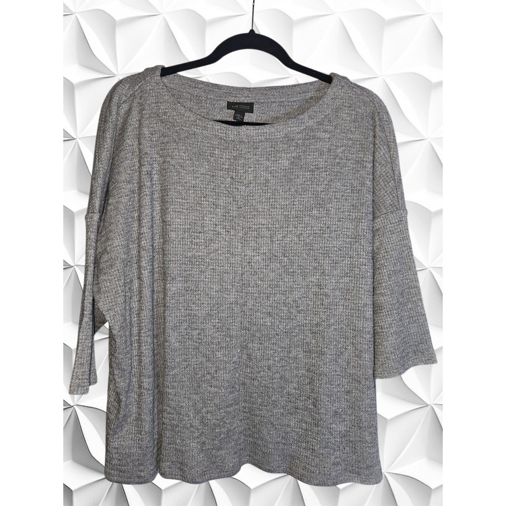 J. Jill Wearever Gray Ribbed Knit Boat Neck 3/4 Sleeve Top XL Petite